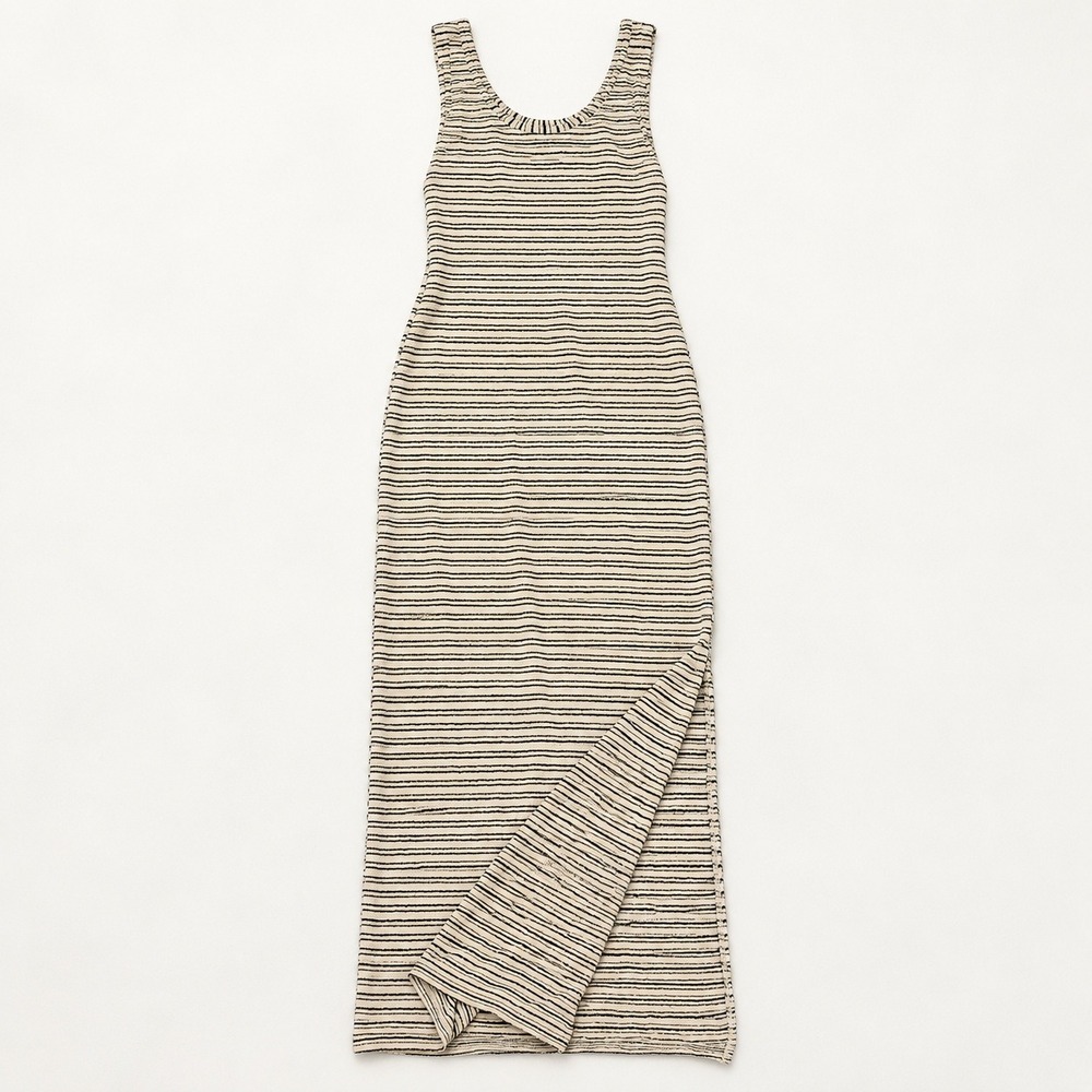 Topshop Womens Striped Knit Maxi Dress Cream Black Sleeveless Side Slit Size 4